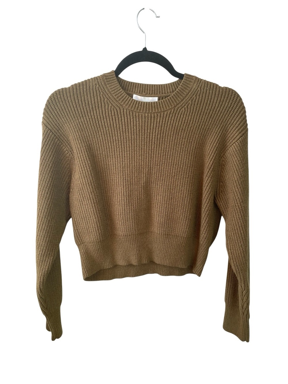 LINE AND DOT Olive Green Ribbed Crewneck Sweater Small